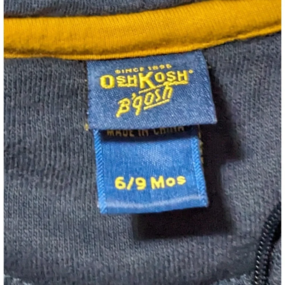 Oshkosh Jumper One Piece Zip Hood Logo 6-9 Months‎ Navy Blue Baby Spell Out